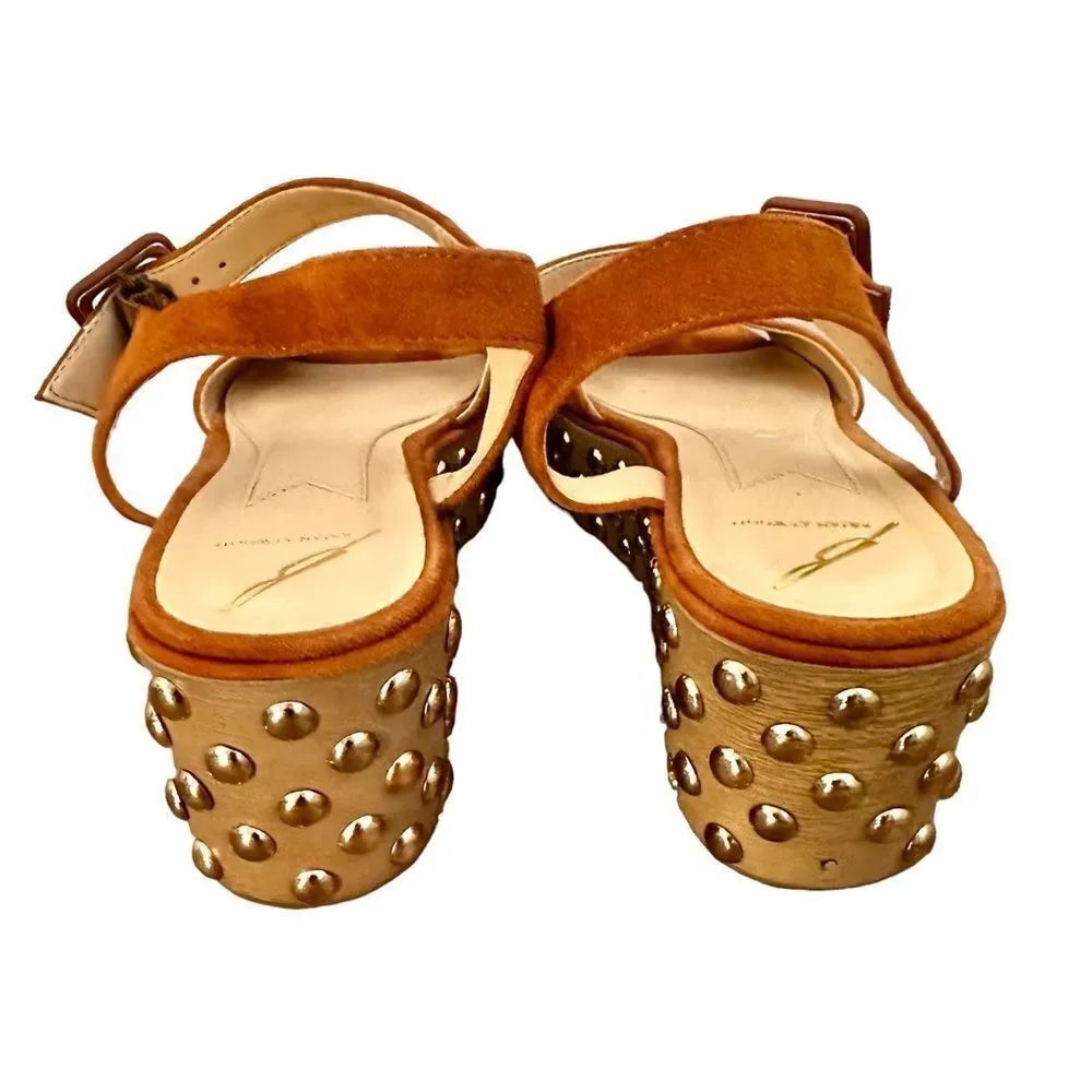 B Brian Atwood Franki Studded Tan Suede Boho Platform Sandals - Picture 6 of 10